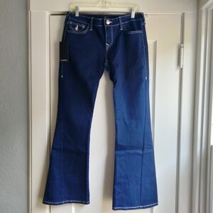 True Religion NWT Low Rise Joey Flap Flare Jeans Womens W29 Blue Dark Wash Denim